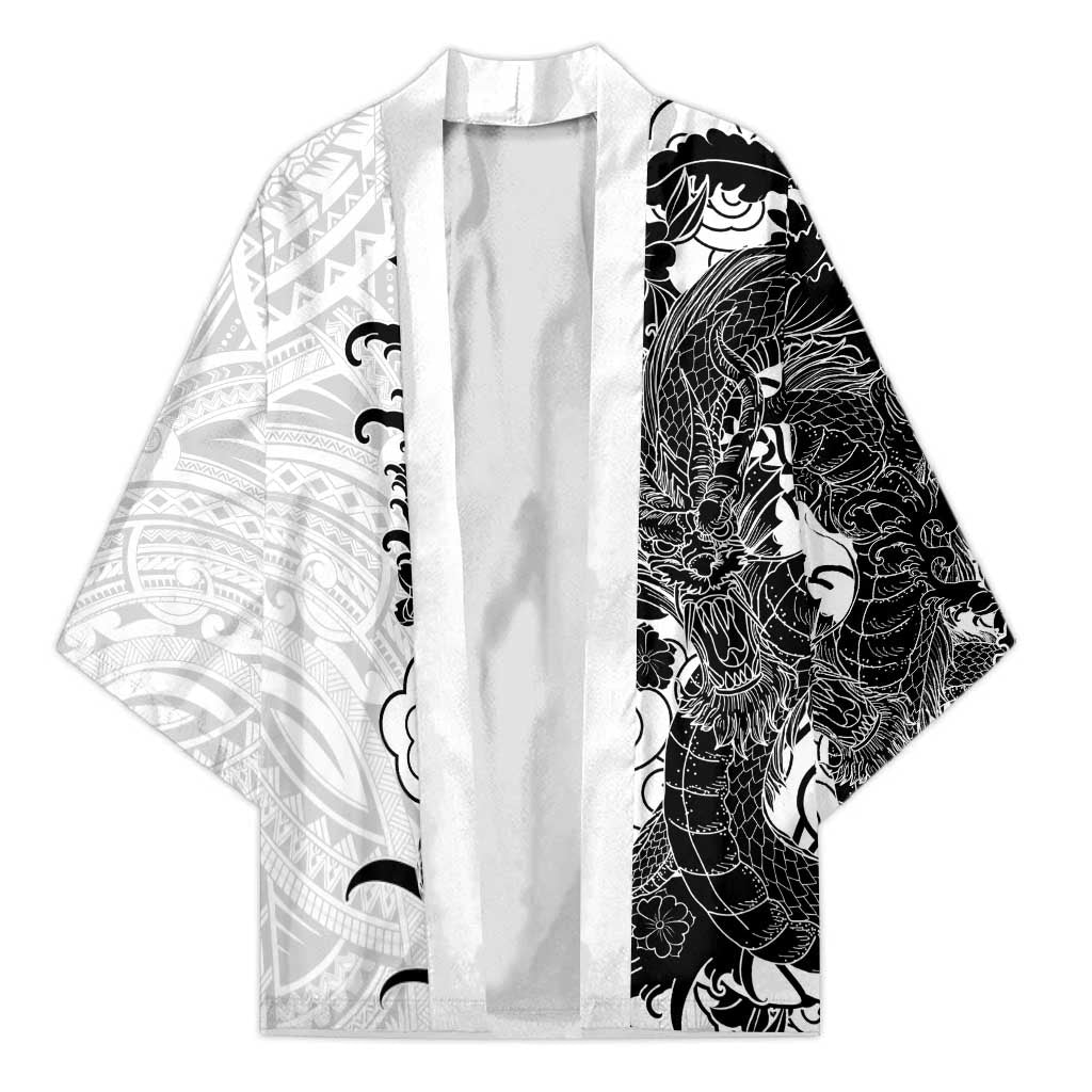 Hawaiian And Japanese Culture Kimono Irezumi Dragon With Polynesian Pattern White LT05 Unisex White - Polynesian Pride