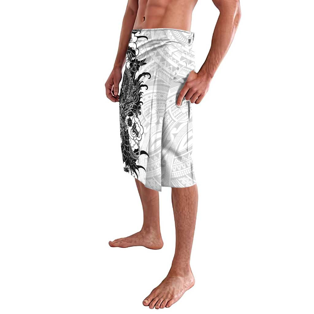 Hawaiian And Japanese Culture Lavalava Irezumi Dragon With Polynesian Pattern White LT05 - Polynesian Pride