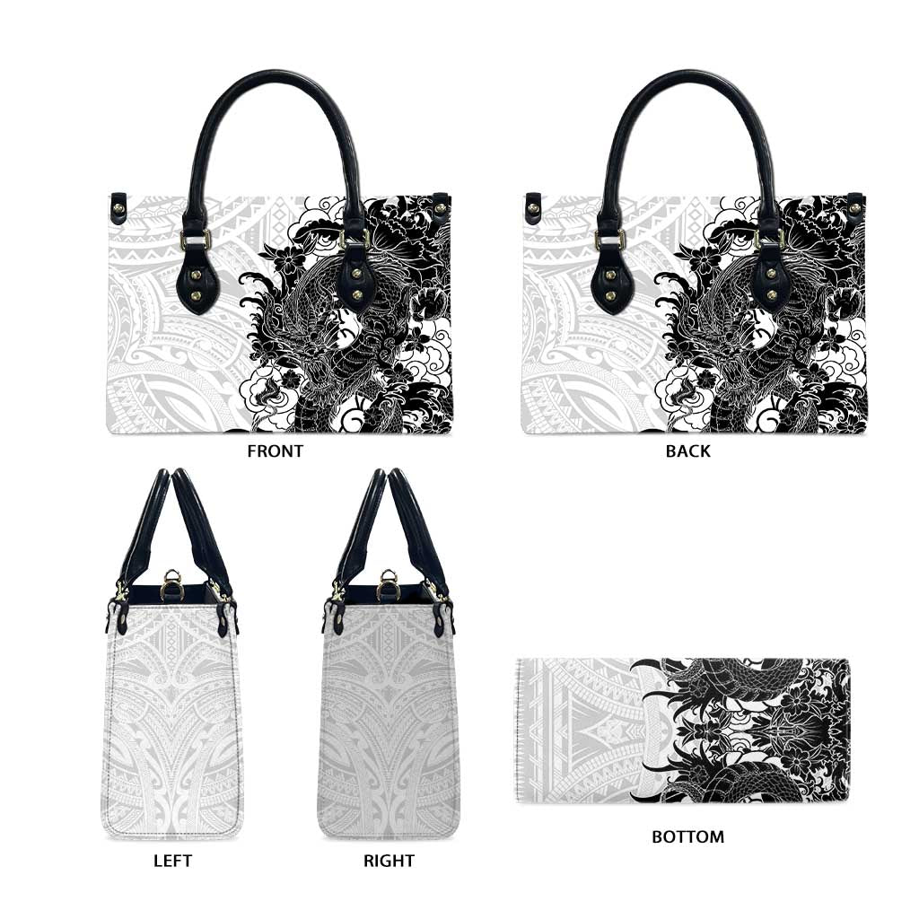 Hawaiian And Japanese Culture Leather Bag Irezumi Dragon With Polynesian Pattern White LT05 - Polynesian Pride