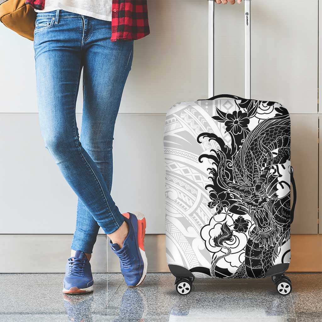 Hawaiian And Japanese Culture Luggage Cover Irezumi Dragon With Polynesian Pattern White LT05 - Polynesian Pride