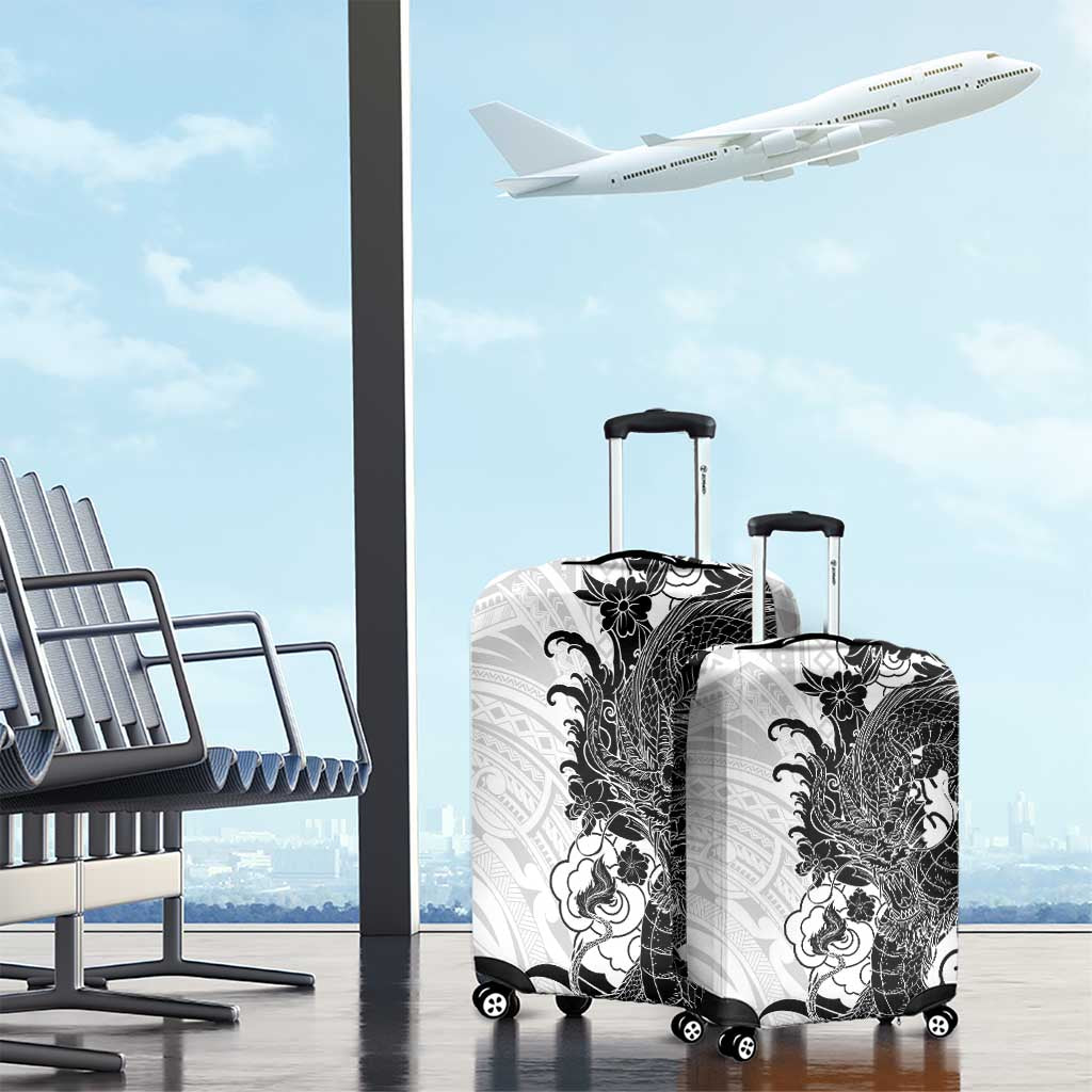 Hawaiian And Japanese Culture Luggage Cover Irezumi Dragon With Polynesian Pattern White LT05 - Polynesian Pride