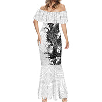 Hawaiian And Japanese Culture Mermaid Dress Irezumi Dragon With Polynesian Pattern White LT05 - Polynesian Pride