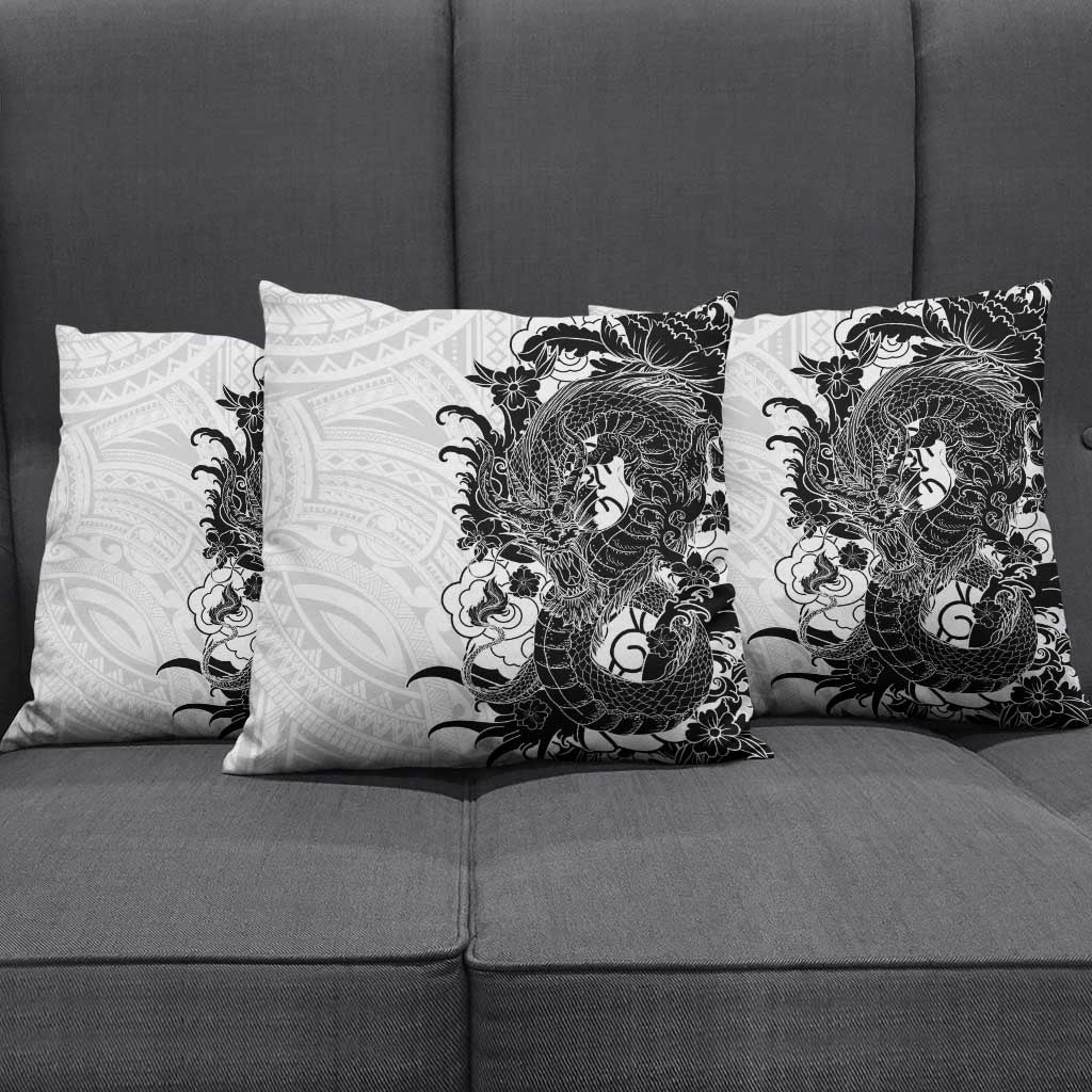 Hawaiian And Japanese Culture Pillow Cover Irezumi Dragon With Polynesian Pattern White LT05 - Polynesian Pride