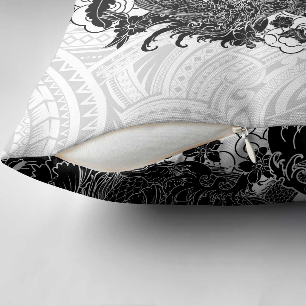 Hawaiian And Japanese Culture Pillow Cover Irezumi Dragon With Polynesian Pattern White LT05 - Polynesian Pride