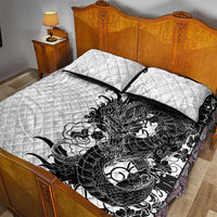 Hawaiian And Japanese Culture Quilt Bed Set Irezumi Dragon With Polynesian Pattern White LT05 - Polynesian Pride