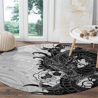 Hawaiian And Japanese Culture Round Carpet Irezumi Dragon With Polynesian Pattern White LT05 - Polynesian Pride