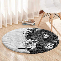 Hawaiian And Japanese Culture Round Carpet Irezumi Dragon With Polynesian Pattern White LT05 - Polynesian Pride