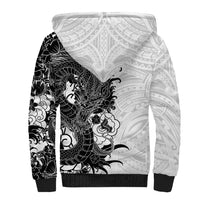 Hawaiian And Japanese Culture Sherpa Hoodie Irezumi Dragon With Polynesian Pattern White LT05 - Polynesian Pride