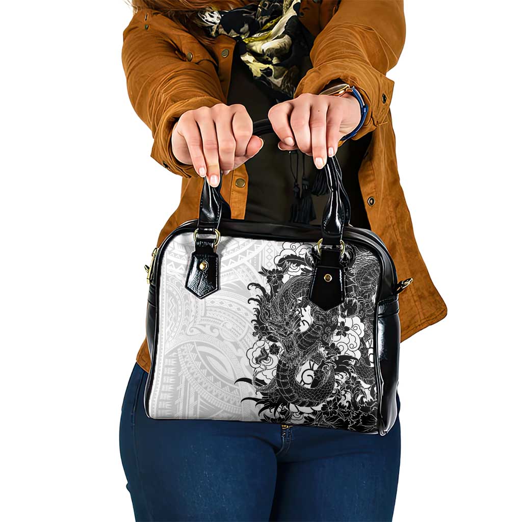 Hawaiian And Japanese Culture Shoulder Handbag Irezumi Dragon With Polynesian Pattern White LT05 One Size White - Polynesian Pride
