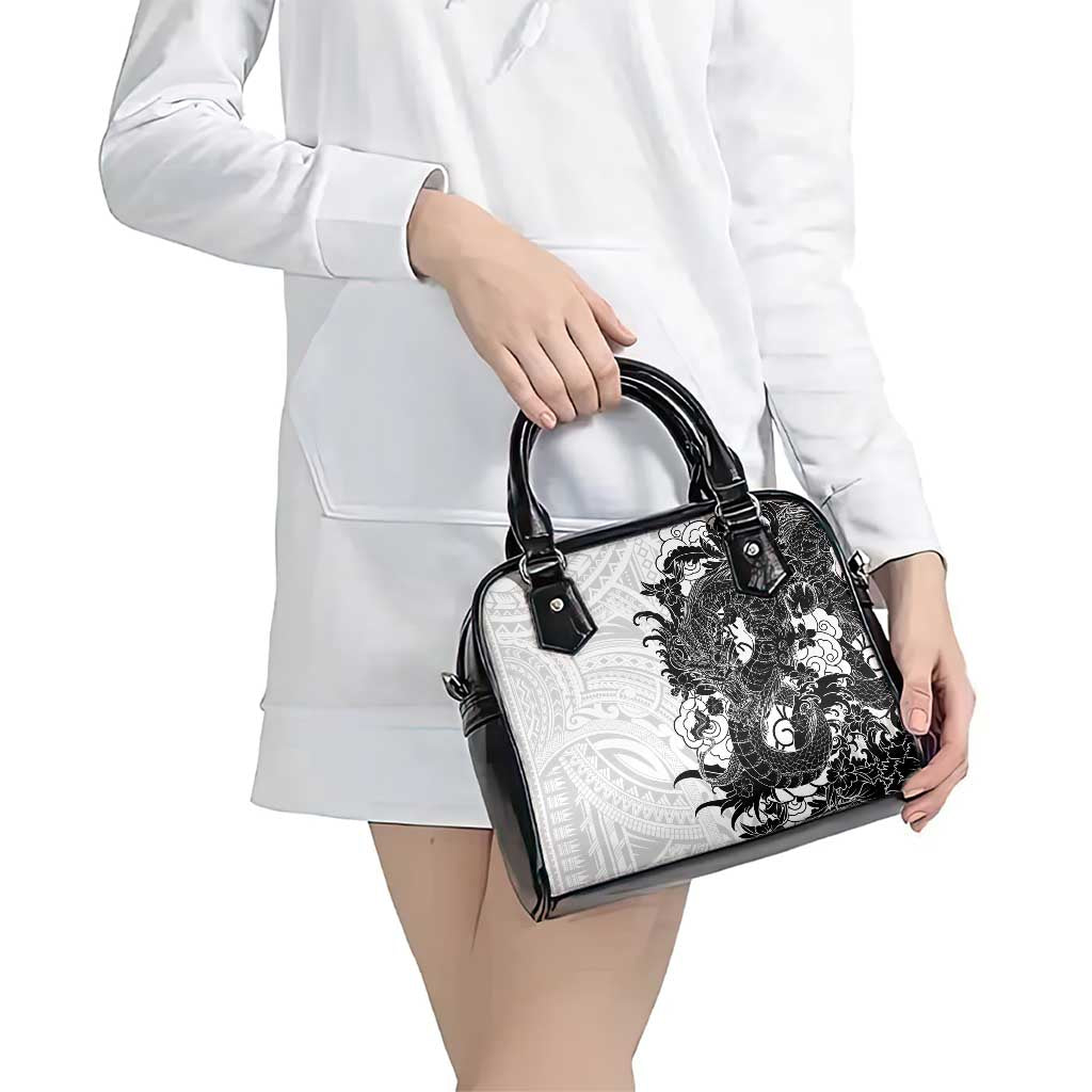 Hawaiian And Japanese Culture Shoulder Handbag Irezumi Dragon With Polynesian Pattern White - Polynesian Pride