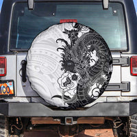 Hawaiian And Japanese Culture Spare Tire Cover Irezumi Dragon With Polynesian Pattern White LT05 White - Polynesian Pride