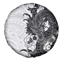 Hawaiian And Japanese Culture Spare Tire Cover Irezumi Dragon With Polynesian Pattern White LT05 - Polynesian Pride