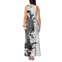 Hawaiian And Japanese Culture Tank Maxi Dress Irezumi Dragon With Polynesian Pattern White LT05 - Polynesian Pride
