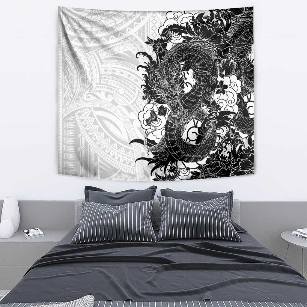 Hawaiian And Japanese Culture Tapestry Irezumi Dragon With Polynesian Pattern White LT05 - Polynesian Pride