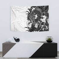 Hawaiian And Japanese Culture Tapestry Irezumi Dragon With Polynesian Pattern White LT05 - Polynesian Pride