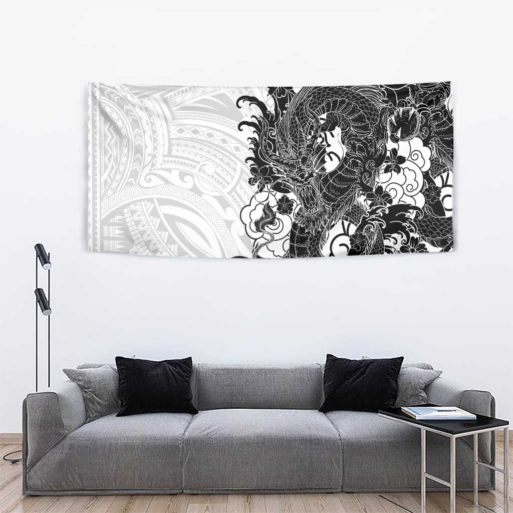 Hawaiian And Japanese Culture Tapestry Irezumi Dragon With Polynesian Pattern White LT05 - Polynesian Pride