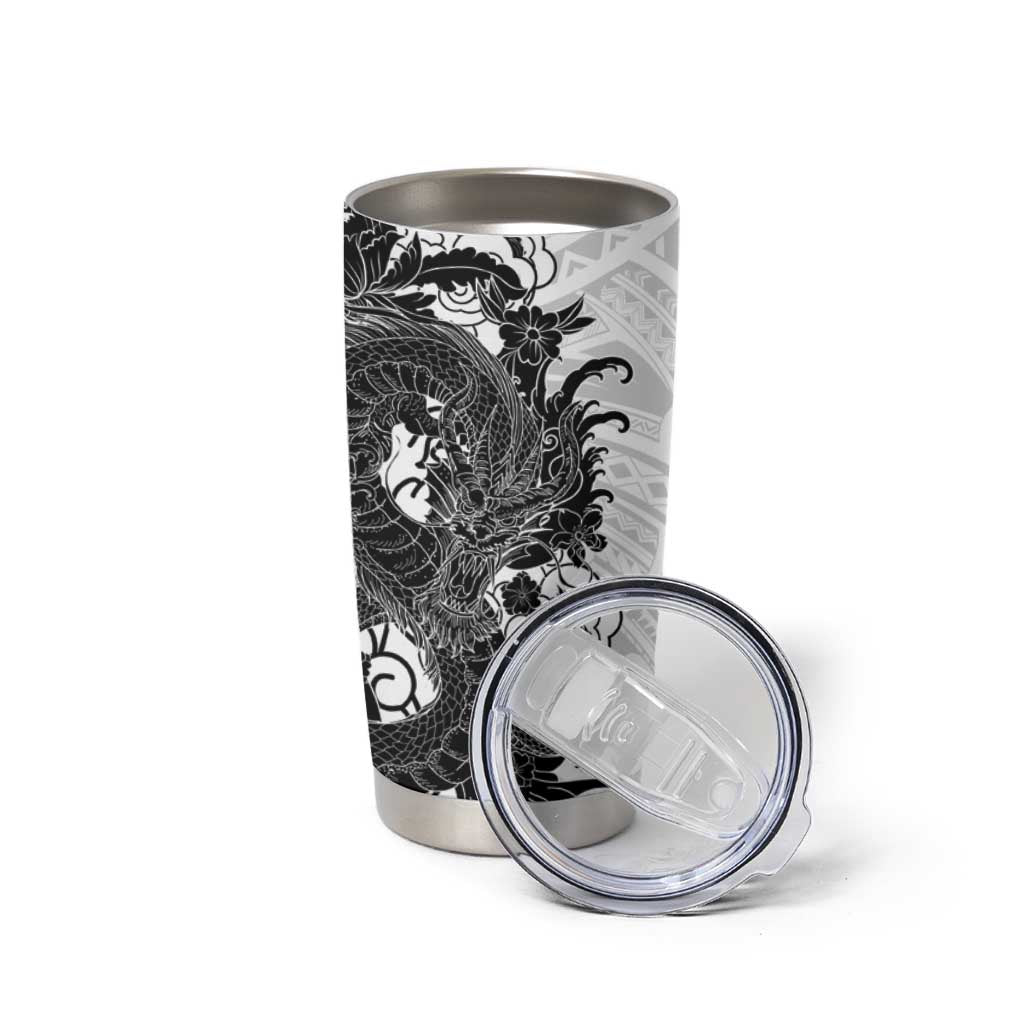 Hawaiian And Japanese Culture Tumbler Cup Irezumi Dragon With Polynesian Pattern White LT05 - Polynesian Pride