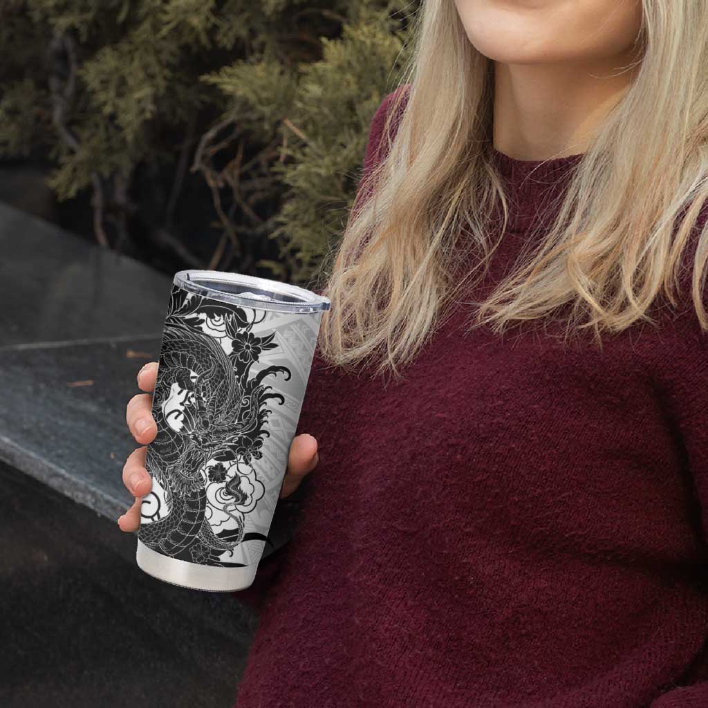 Hawaiian And Japanese Culture Tumbler Cup Irezumi Dragon With Polynesian Pattern White LT05 - Polynesian Pride