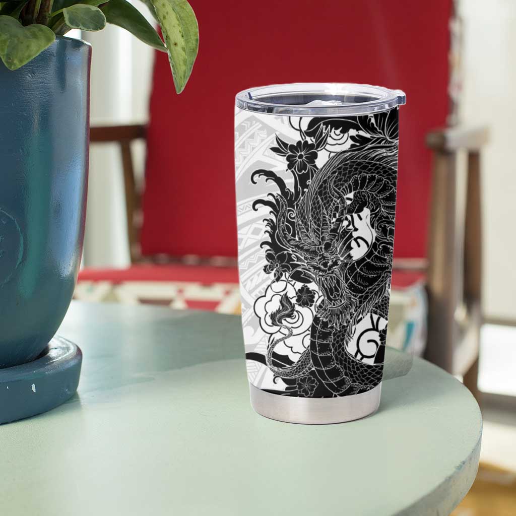 Hawaiian And Japanese Culture Tumbler Cup Irezumi Dragon With Polynesian Pattern White LT05 - Polynesian Pride