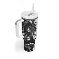 Hawaiian And Japanese Culture Tumbler With Handle Irezumi Dragon With Polynesian Pattern White LT05 - Polynesian Pride