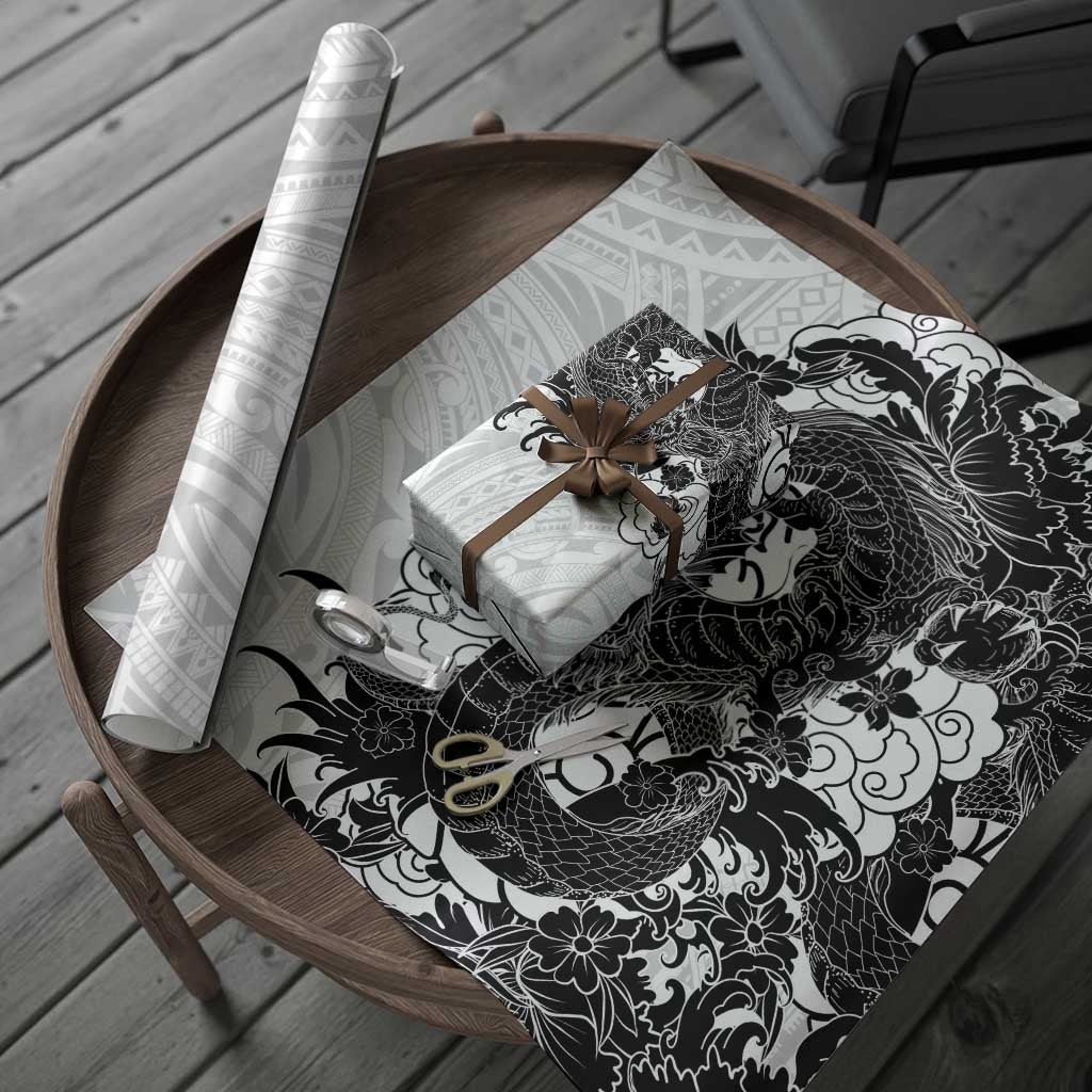 Hawaiian And Japanese Culture Wrapping Paper Irezumi Dragon With Polynesian Pattern White LT05 - Polynesian Pride