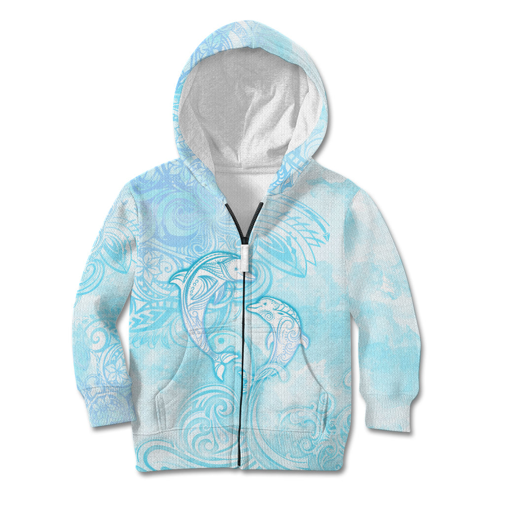 Polynesia Dolphins Under The Sea Kid Hoodie Simple Style LT05 Zip Hoodie Baby Blue - Polynesian Pride