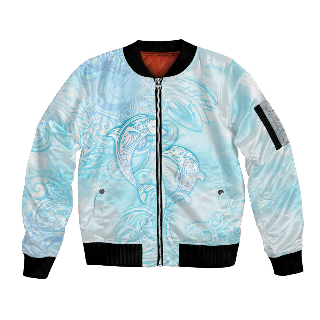 Polynesia Dolphins Under The Sea Sleeve Zip Bomber Jacket Simple Style LT05 Unisex Baby Blue - Polynesian Pride