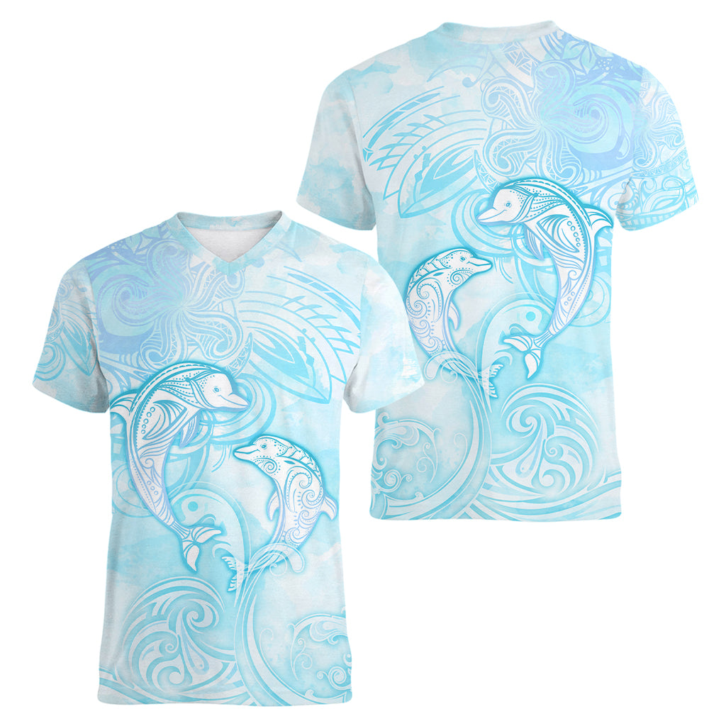 Polynesia Dolphins Under The Sea Women V Neck T Shirt Simple Style LT05 - Polynesian Pride