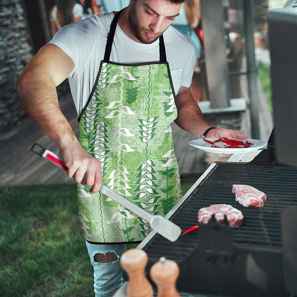 Green Hawaii Tapa Pattern Apron With Heliconia Vintage Style