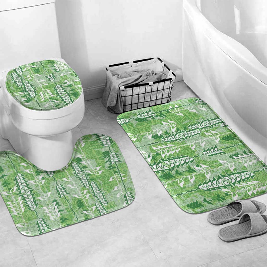 Green Hawaii Tapa Pattern Bathroom Set With Heliconia Vintage Style