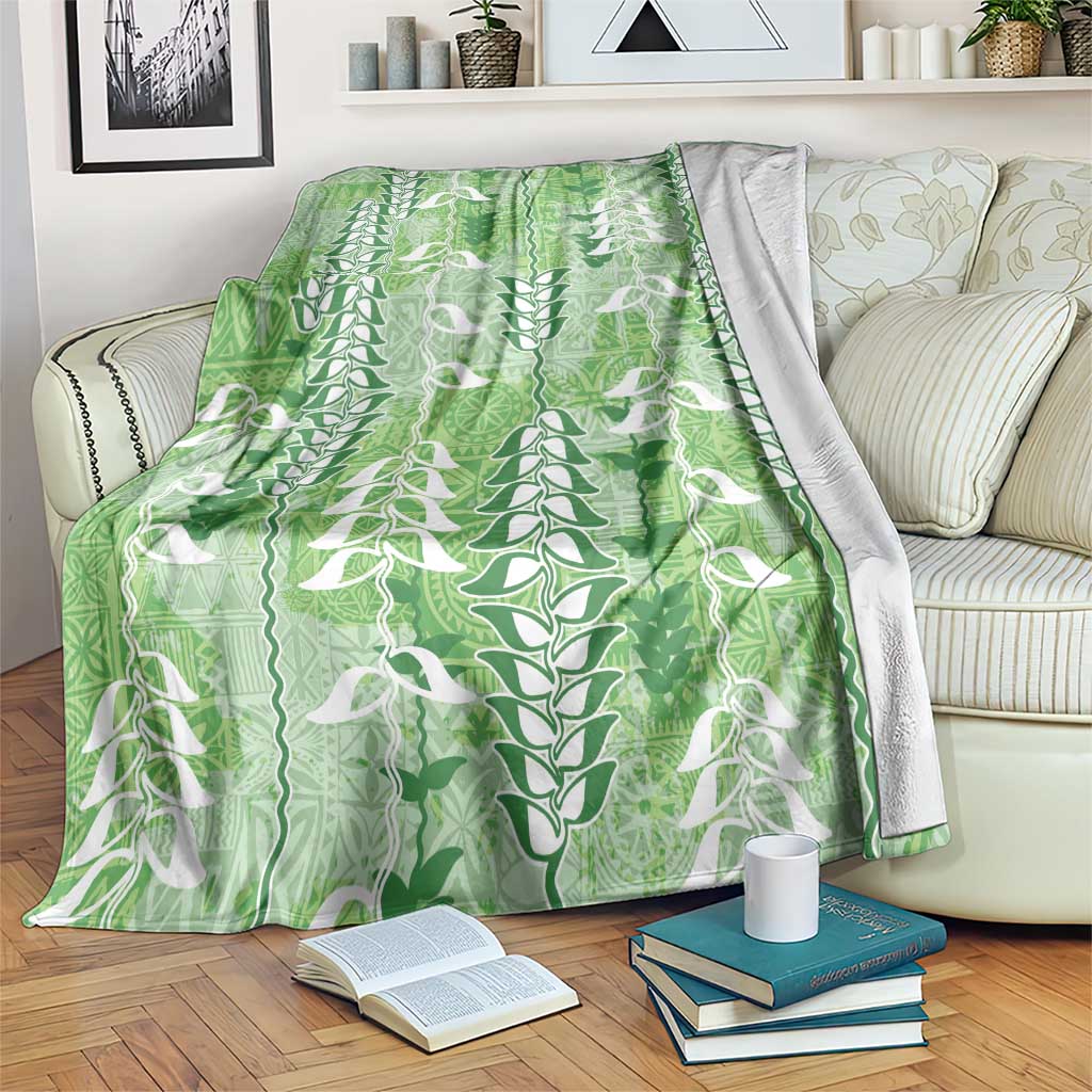 Green Hawaii Tapa Pattern Blanket With Heliconia Vintage Style