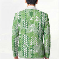 Green Hawaii Tapa Pattern Blazer With Heliconia Vintage Style