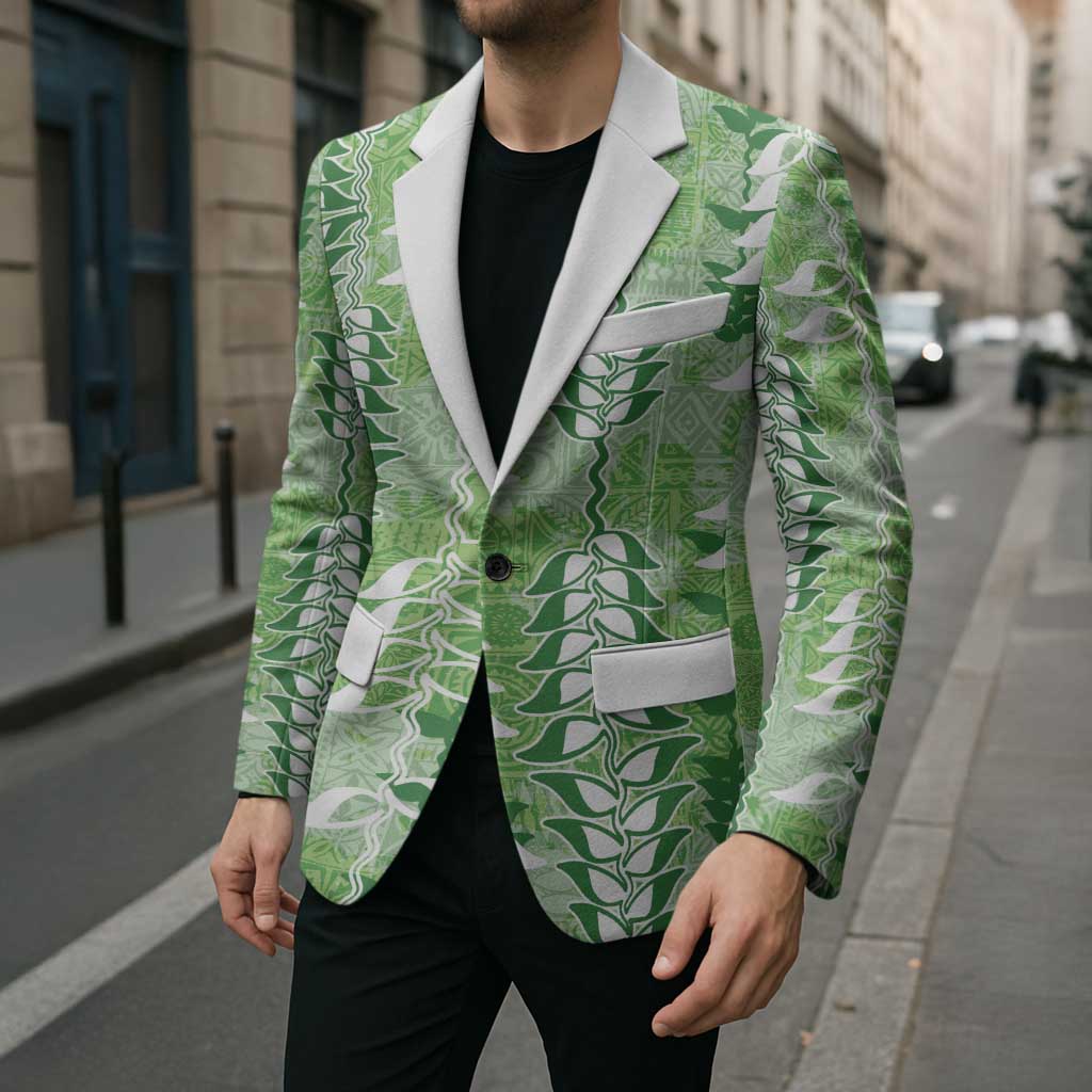 Green Hawaii Tapa Pattern Blazer With Heliconia Vintage Style