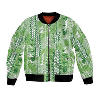 Green Hawaii Tapa Pattern Bomber Jacket With Heliconia Vintage Style