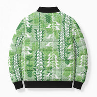 Green Hawaii Tapa Pattern Bomber Puffer Jacket With Heliconia Vintage Style