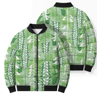 Green Hawaii Tapa Pattern Bomber Puffer Jacket With Heliconia Vintage Style
