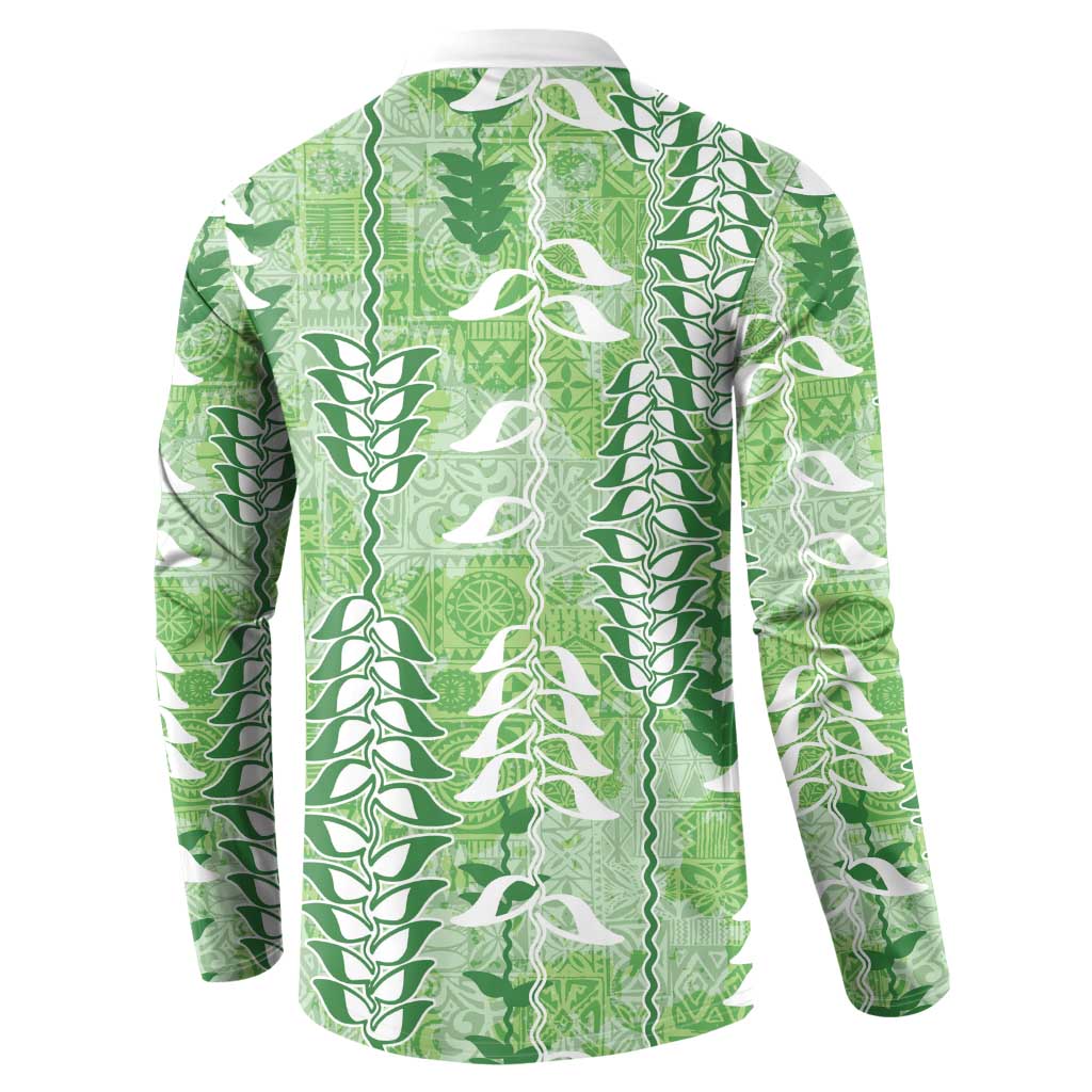 Green Hawaii Tapa Pattern Button Sweatshirt With Heliconia Vintage Style