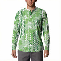 Green Hawaii Tapa Pattern Button Sweatshirt With Heliconia Vintage Style