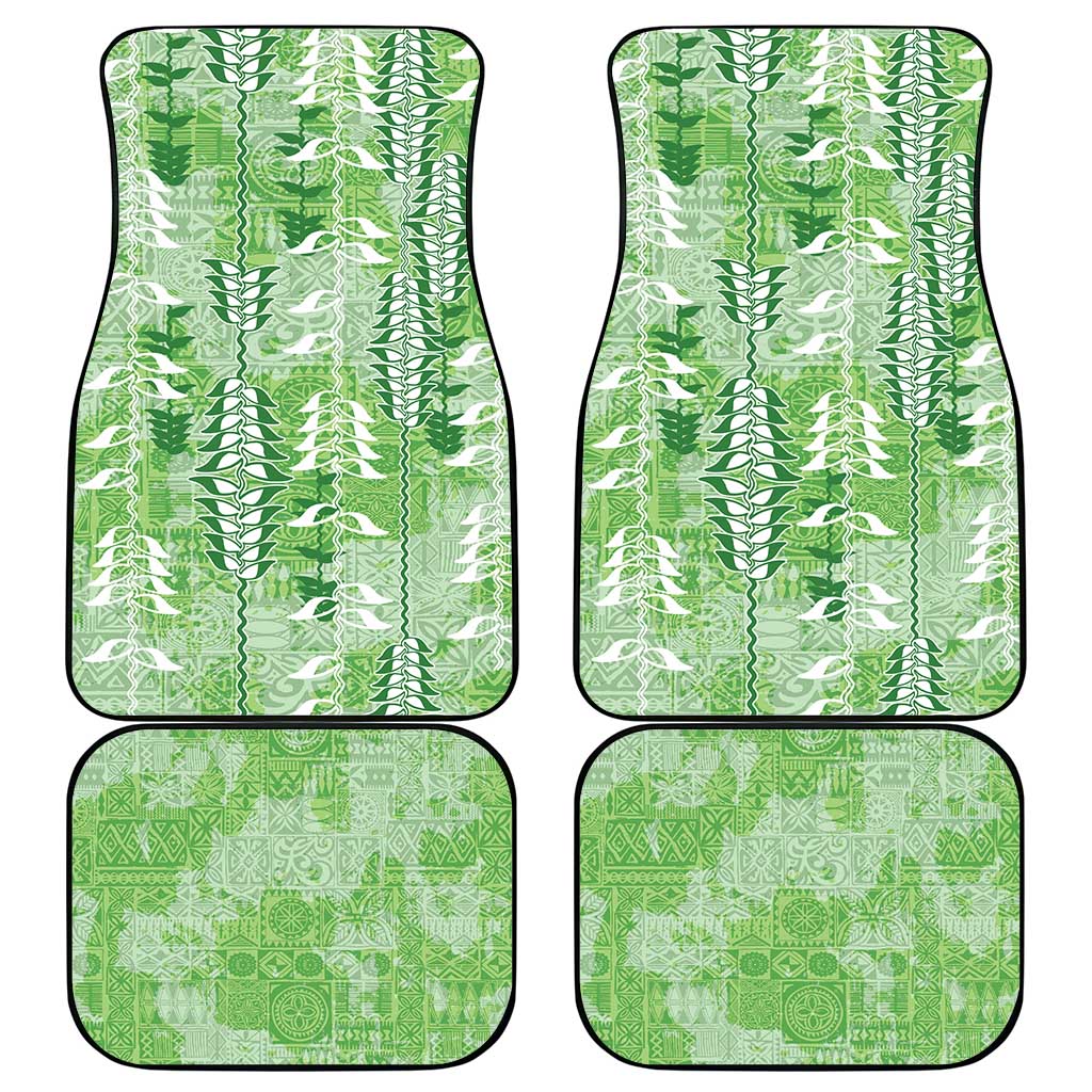 Green Hawaii Tapa Pattern Car Mats With Heliconia Vintage Style