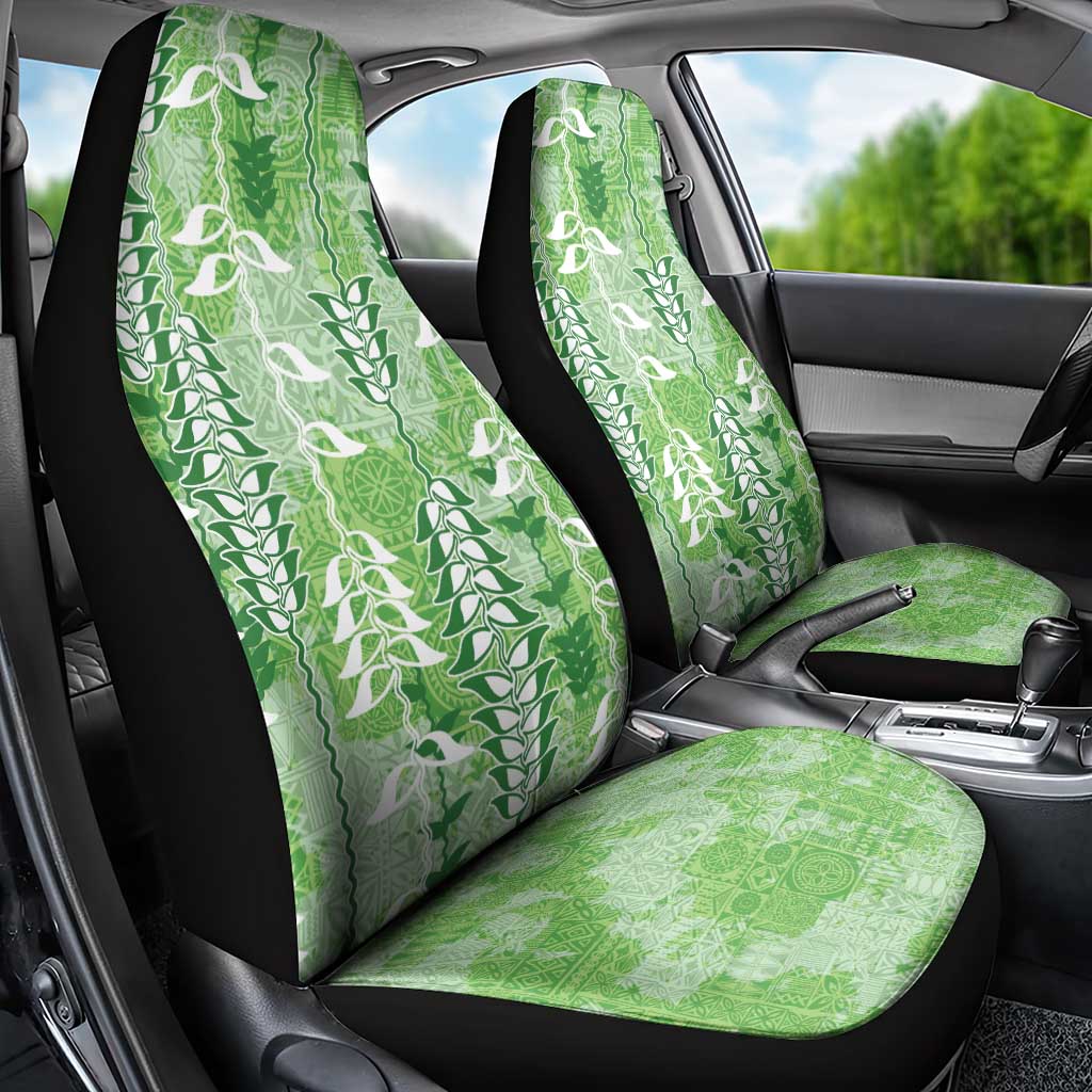 Green Hawaii Tapa Pattern Car Seat Cover With Heliconia Vintage Style