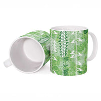 Green Hawaii Tapa Pattern Ceramic Mug With Heliconia Vintage Style