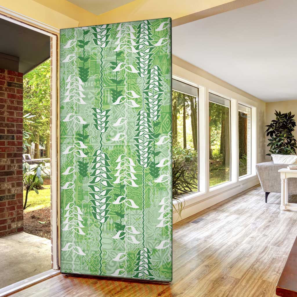 Green Hawaii Tapa Pattern Door Cover With Heliconia Vintage Style