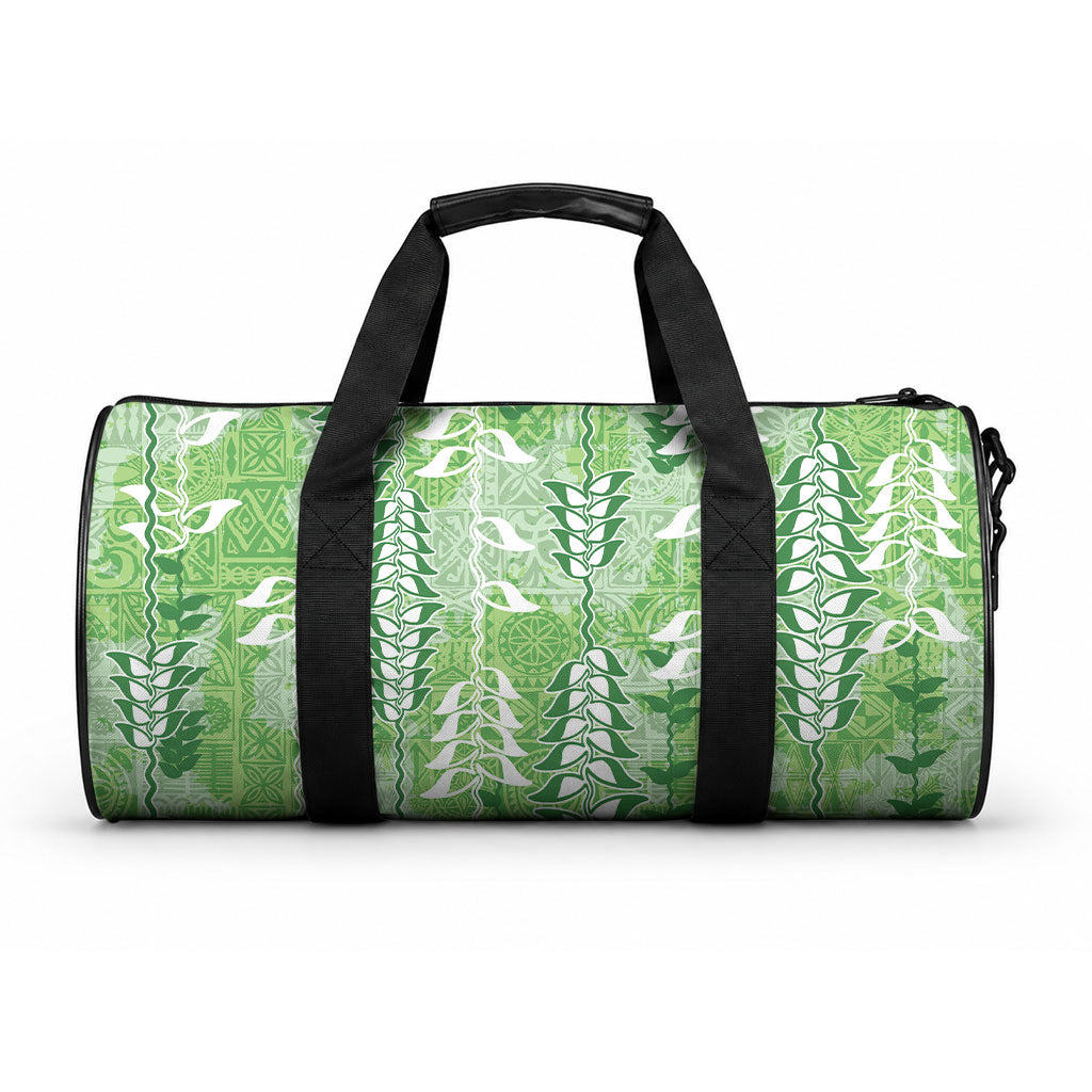 Green Hawaii Tapa Pattern Duffle Bag With Heliconia Vintage Style