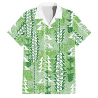 Green Hawaii Tapa Pattern Family Matching Mermaid Dress and Hawaiian Shirt With Heliconia Vintage Style