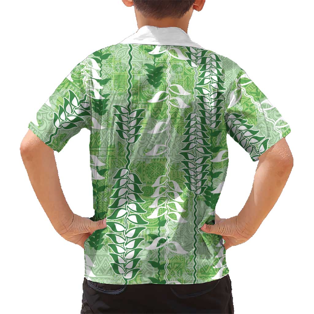 Green Hawaii Tapa Pattern Family Matching Summer Maxi Dress and Hawaiian Shirt With Heliconia Vintage Style