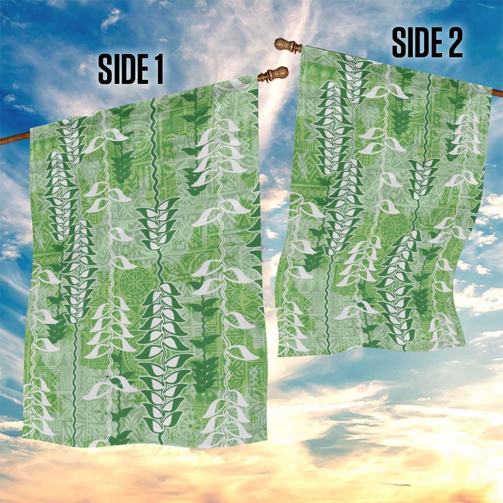 Green Hawaii Tapa Pattern Garden Flag With Heliconia Vintage Style