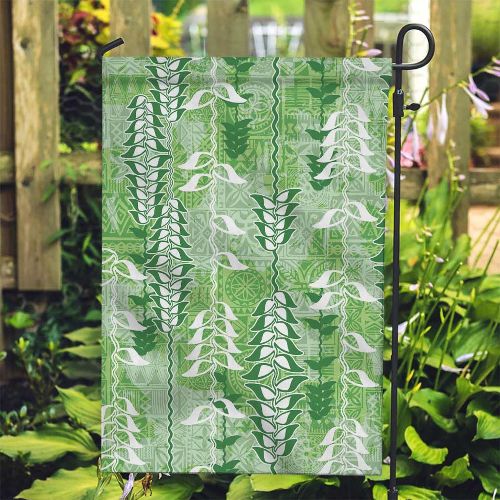 Green Hawaii Tapa Pattern Garden Flag With Heliconia Vintage Style