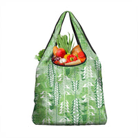 Green Hawaii Tapa Pattern Grocery Bag With Heliconia Vintage Style