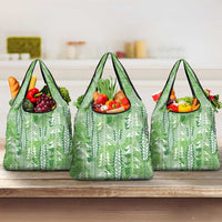 Green Hawaii Tapa Pattern Grocery Bag With Heliconia Vintage Style