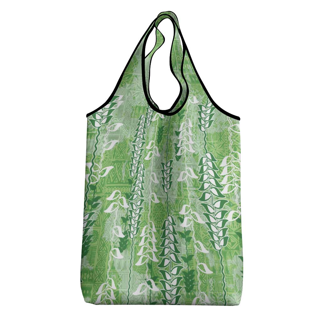 Green Hawaii Tapa Pattern Grocery Bag With Heliconia Vintage Style